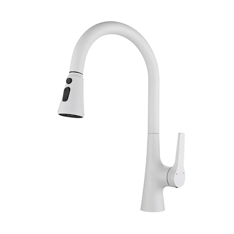 Hot Sales White Contemporary Kitchen Faucet Pull-Out Brass Mixer KM-9008W Ceramic Valve Deck Single Hole Home Bathroom Use