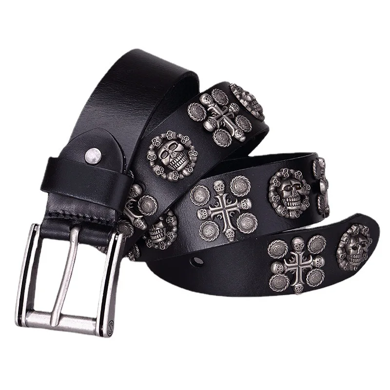 Manufacturers customize head layer cowhide new punk style skull accessories genuine leather belts leather belts for men genuine