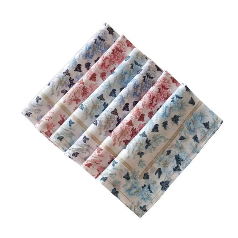 45*45cm Vintage Floral Printing Women Handkerchief Cotton Ladies Woven Adults Printed Cotton Gift Bags with Small Flowers 50 Pcs