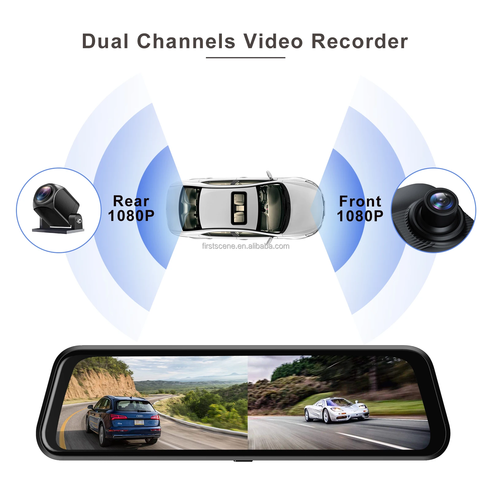 ADINKAM Carplay Android Auto 10 Inch Dual Lens Car Streaming Rearview Mirror 1080P Dash Cam Auto Registrar DVR Camera with WIFI