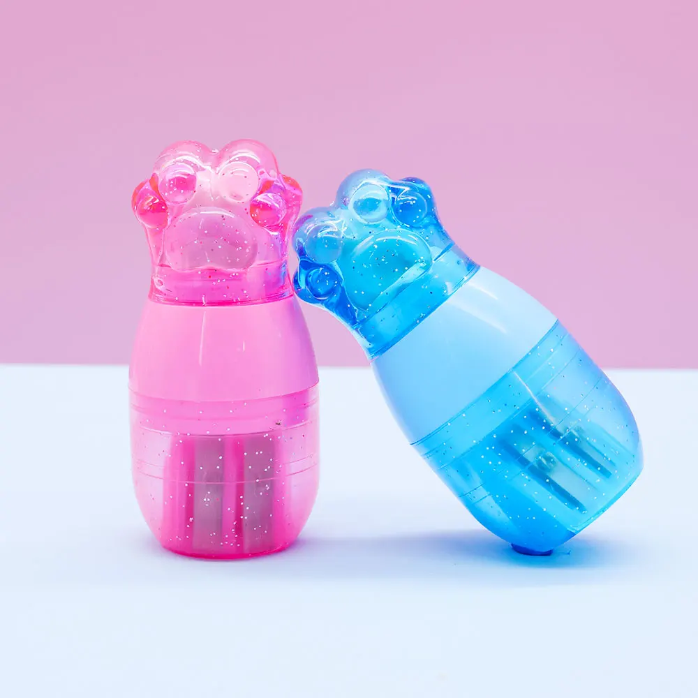 new fun cute cat claw colored eraser double hole plastic pencil sharpener for kids factory wholesale student stationery supplies
