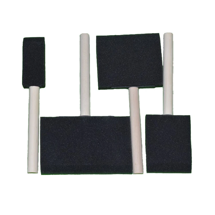 Artist OEM Natural Eco-friendly DIY Wooden Handle Sponge Cheap Oil Paint Tools Poly Foam Brush Set Wood Drawing Brushes