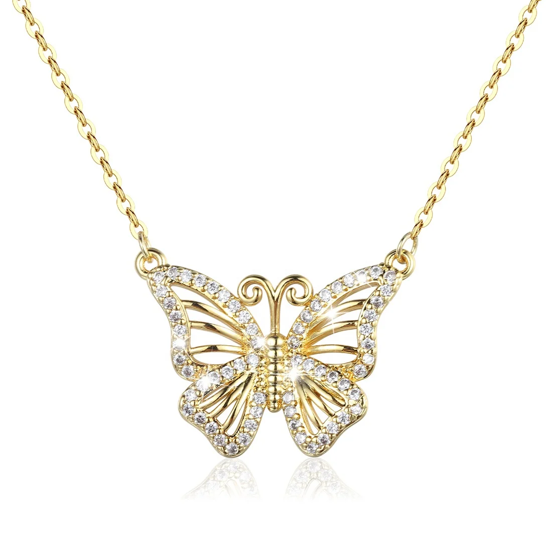 
Isunni Hollow out gold plated butterfly charms earrings necklace set 