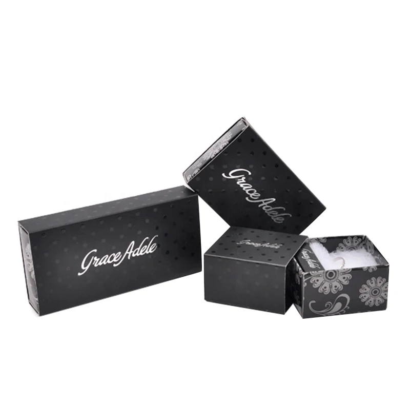 black Drawer Jewelry Boxes Custom Mini Storage With sponge inserts Paper Box