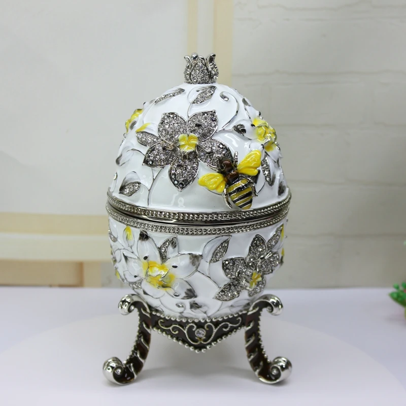 SHINNYGIFTS ручная роспись в винтажном стиле пчела и цветы Faberge яйцо ювелирные изделия шкатулка декоративное Ювелирная коробка
