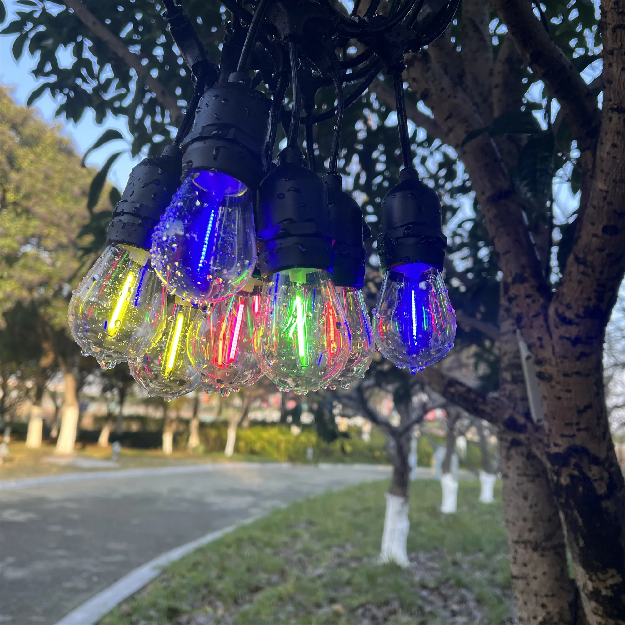 Hot Sale S14 Colorful Filament Hanging Model LED String Lights IP65 Waterproof Outdoor Indoor Decorative Lights
