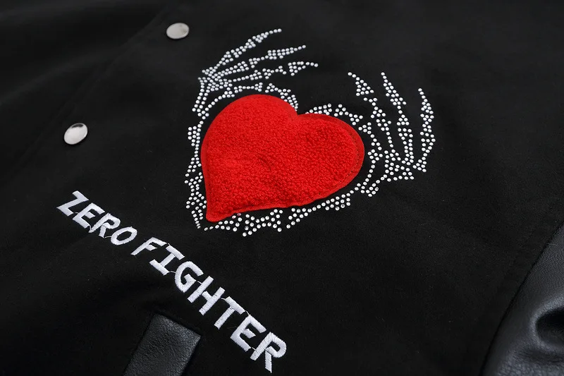 Wholesale Skull Rhinestone Transfer Varsity Jacket Custom Patchwork Leather Sleeves Chenille Patches Embroidery Baseball Jacket