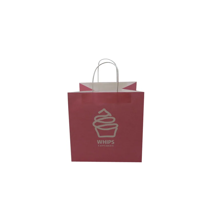 Big Capacity Cake Store Pink Kakft Paper Bags With Twisted Paper Handle Customize Logo Printing Kraft Paper Bag