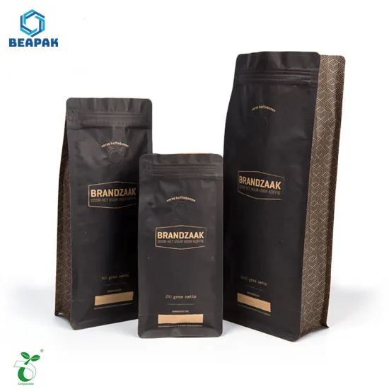 Fully biodegradable doypack coffee bag with biodegradable zipper and valve