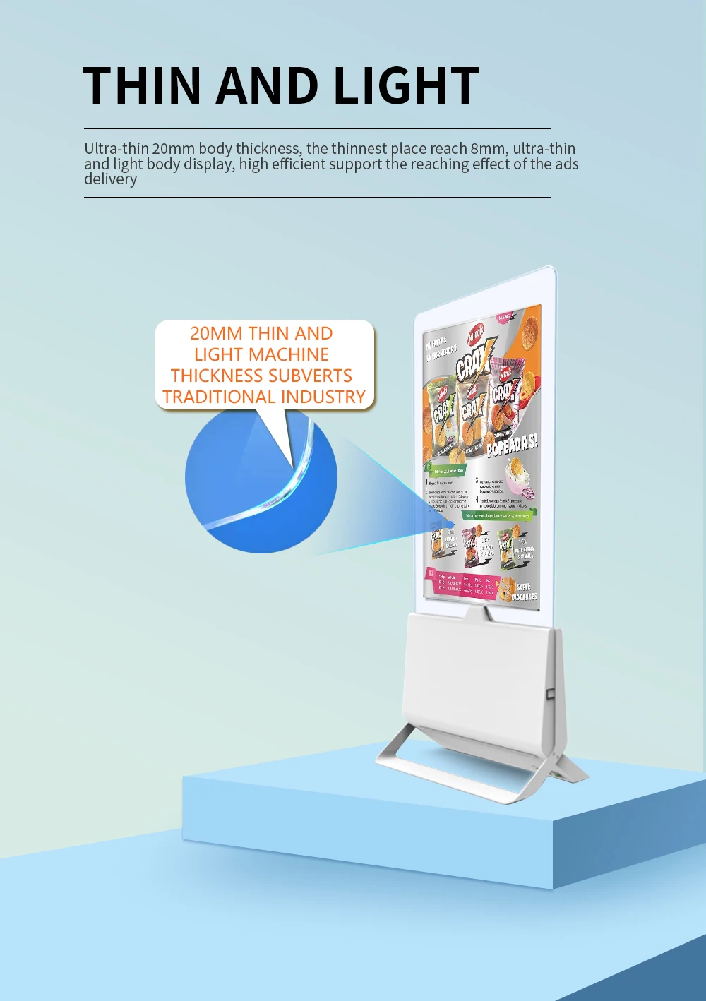 Floor Stand Indoor Advertising LCD Display Panel Touch Digital Signage Ultra Thin Media Player