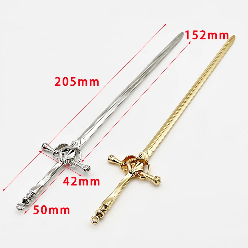 20.5cm Long Alloy Sword Hairpin Metal Hair Stick Forks With Red Rhinestone tassel For  DIY Ancient Style Hanfu Headwear