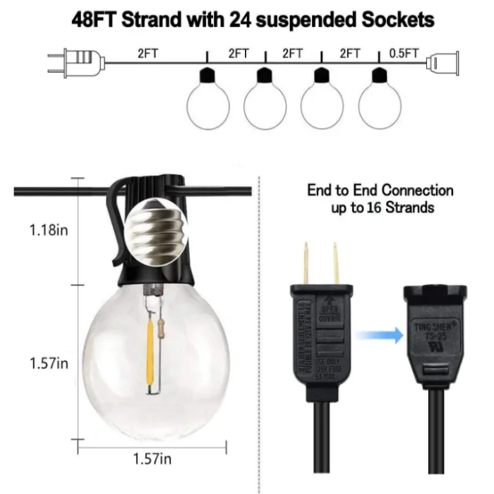 Водонепроницаемая Противоударная лампа накаливания G40 25 футов 50 100 гирлянда лампочка Lanton светодиодная сказочные огни