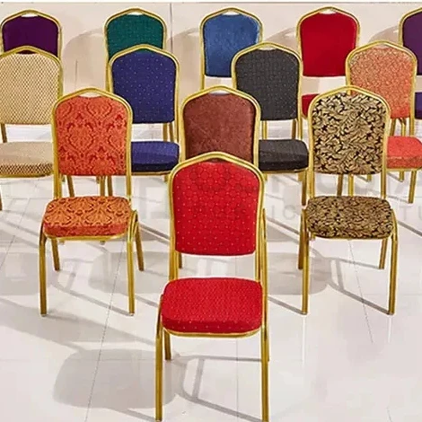 Manufacturer direct banquet hotel furniture price steel Metal aluminum hotel red fabric gold wedding hall  Party banquet chairs