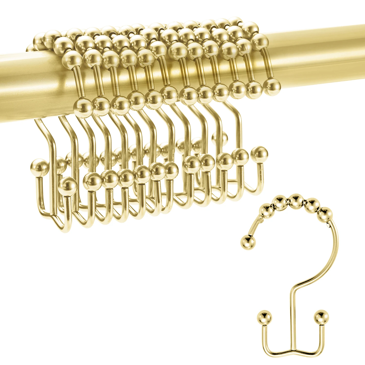 High Quality Decorative Metal Brushed Gold Shower Curtain Double Hooks For Bathroom Curtain