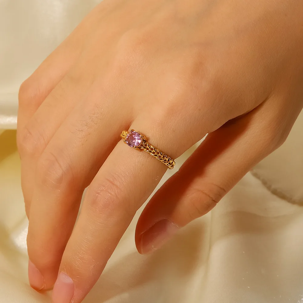 18K gold plated cubic zirconia rings adjustable fashion female woman stainless steel rings wholesale