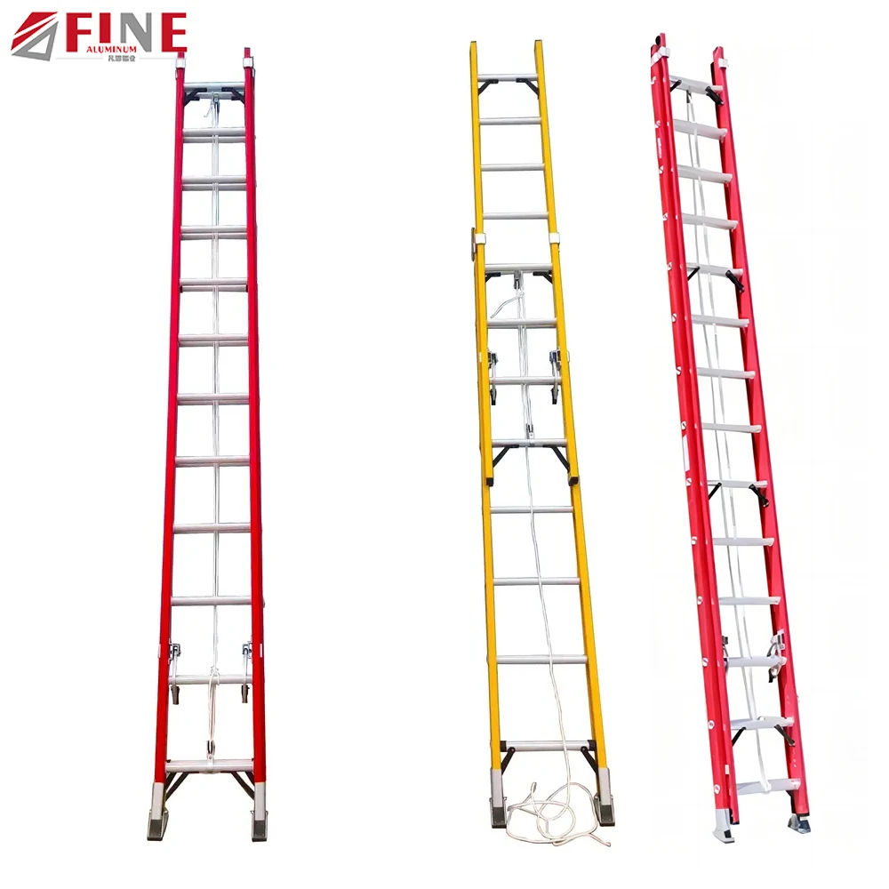 High Quality Two Section Telescopic Rope Frp Insulated Fiberglass Extension Ladder