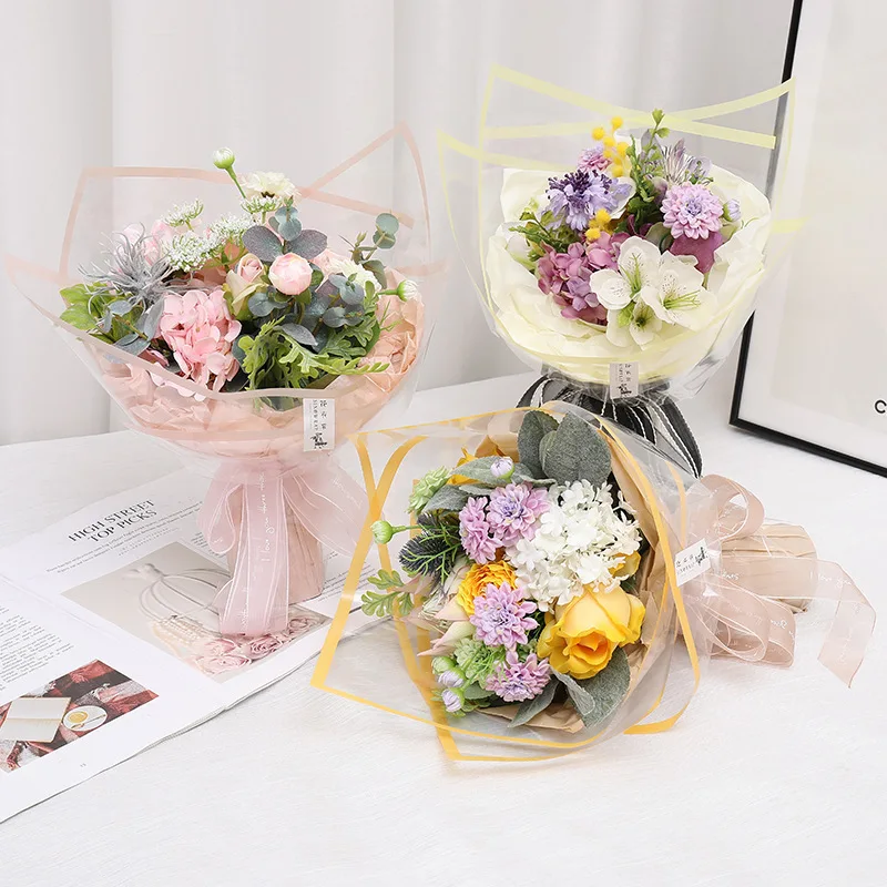 Classical 58*58cm/pcs Colorful Frame Edge Printed Waterproof OPP Plastic Flower Wrapping Paper Korean Paper for Florist Wrapper