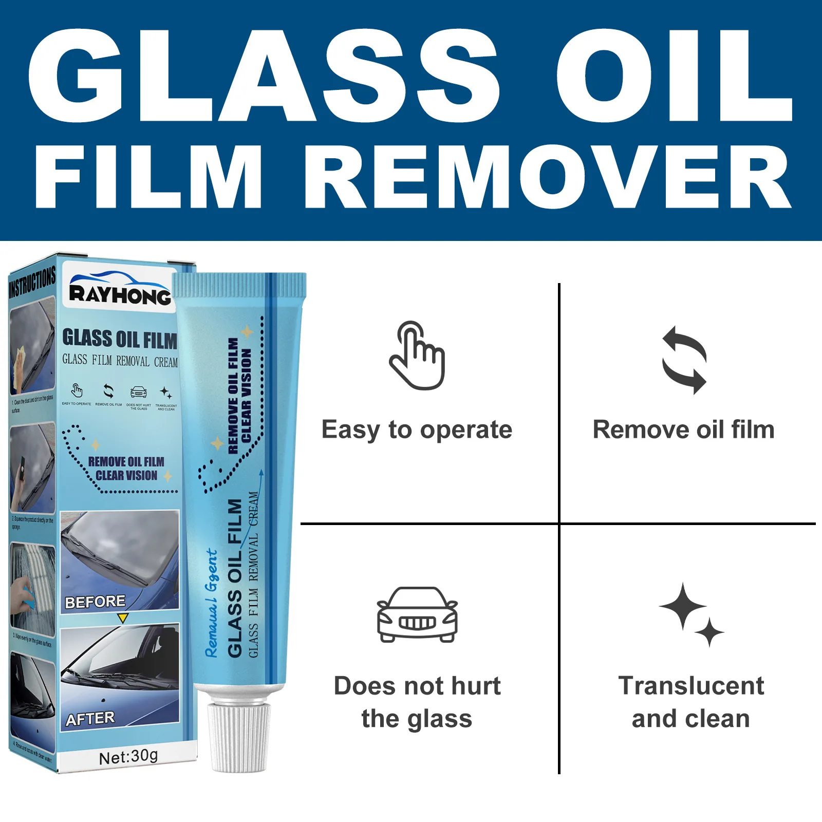 Rayhong Auto Car Glass Polishing Glass Oil Film Removing Paste Clean Polish Paste Bathroom Window Front Windshield Agent