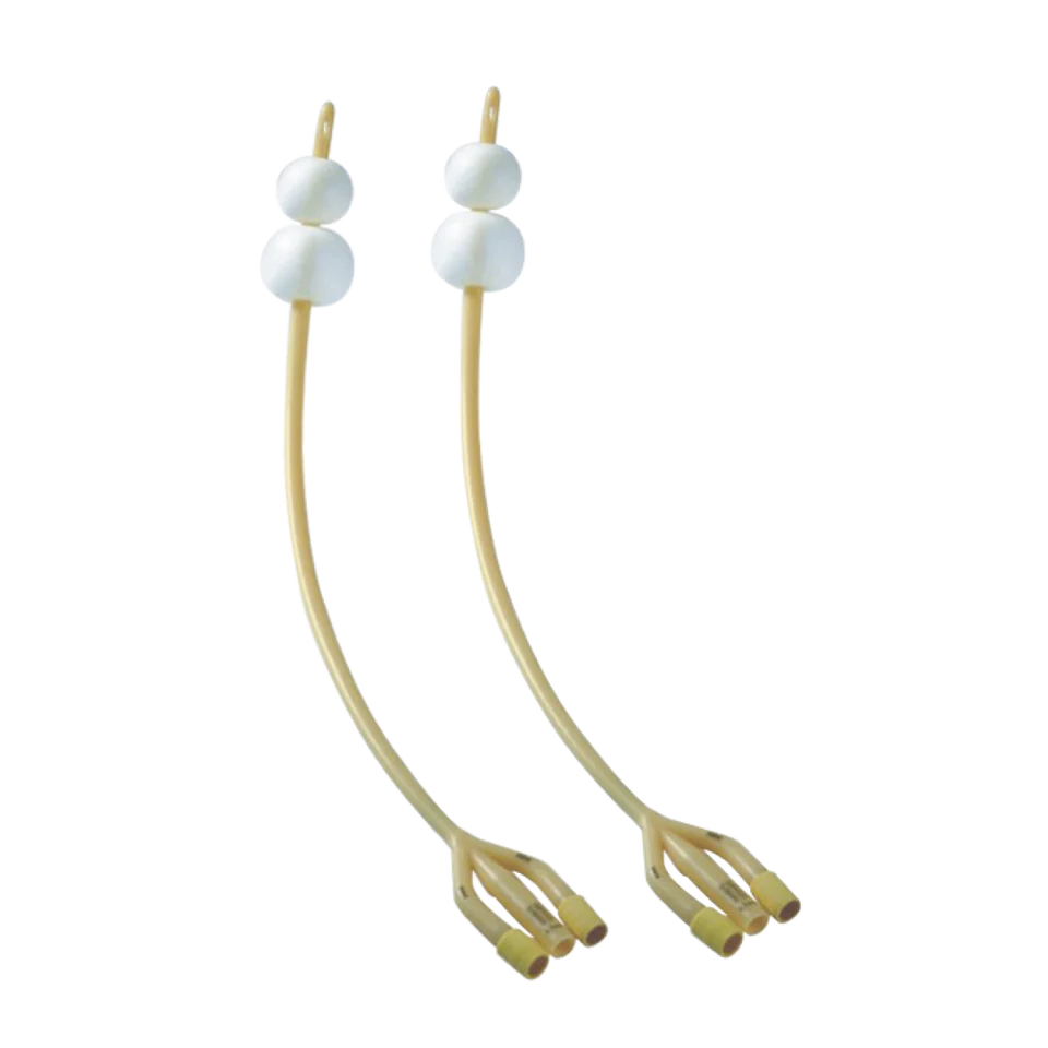 New style single-use medical 3-way double balloon silicone coated latex foley drainage catheter