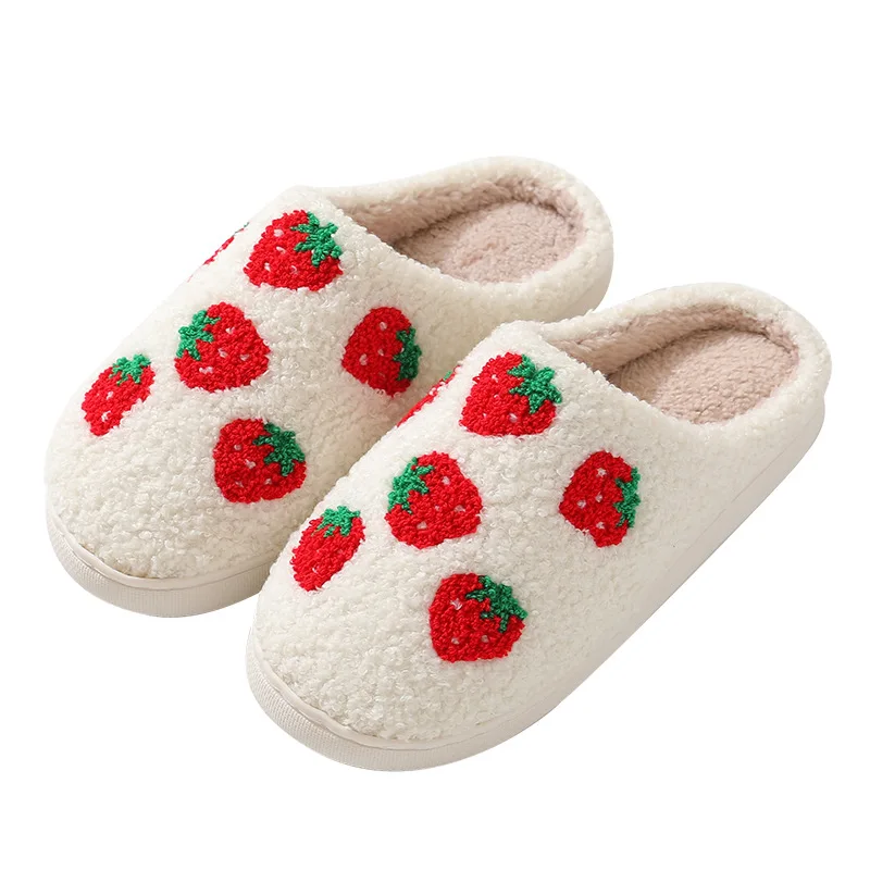 Winter cute cartoon Strawberries plush cotton slippers home indoor warm velvet slippers for women and man
