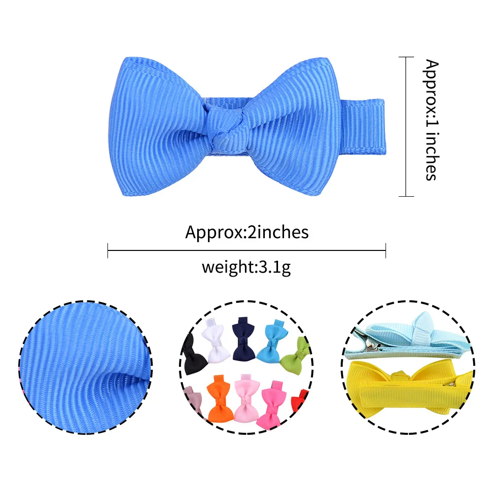 Hot Sell Baby Girls Hair Ornament Solid Color Ribbon Bow Hair Clips Handmade Fabric Covered Non Slip Metal Duckbill Hairgrips