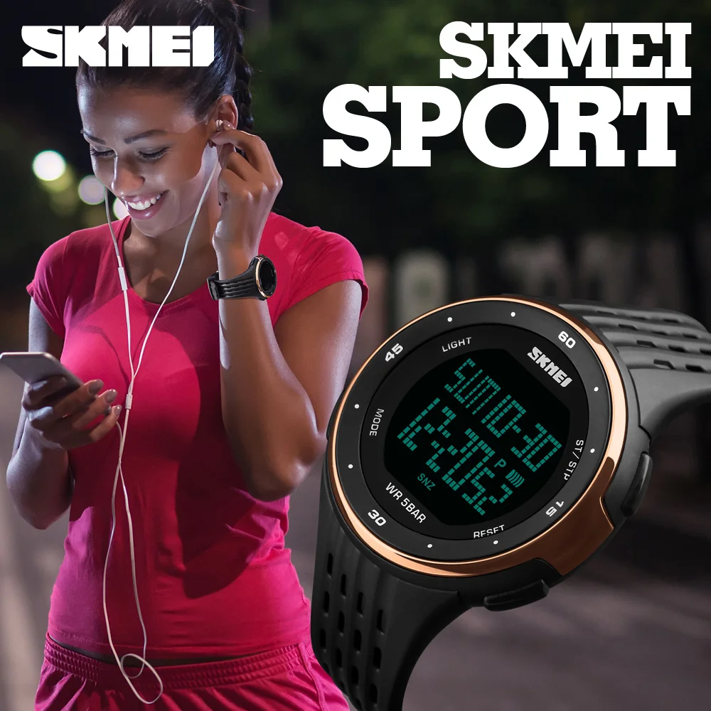 SKMEI 1219 fashion sports 50m waterproof led chronograph black digital wrist watch mens