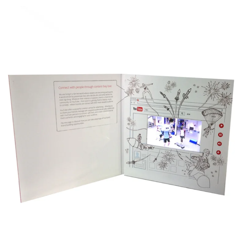 Custom design 2.4 inch video brochure HD digital lcd screen marketing brochure cards with 128M to 8Gb memory