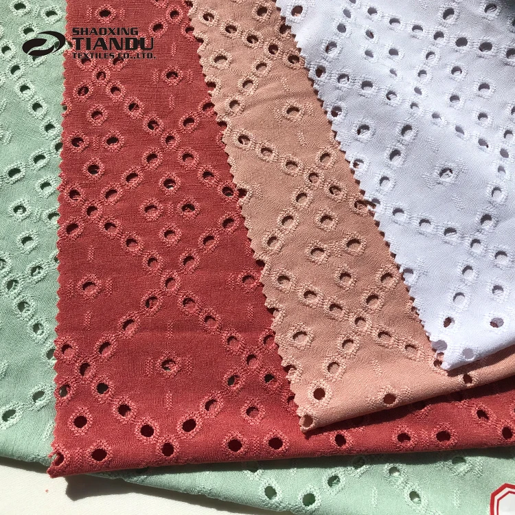 Tiandu Textiles dye polyester knitted eyelet fabric DTY Jersey jacquard Fabric for fashion skirt