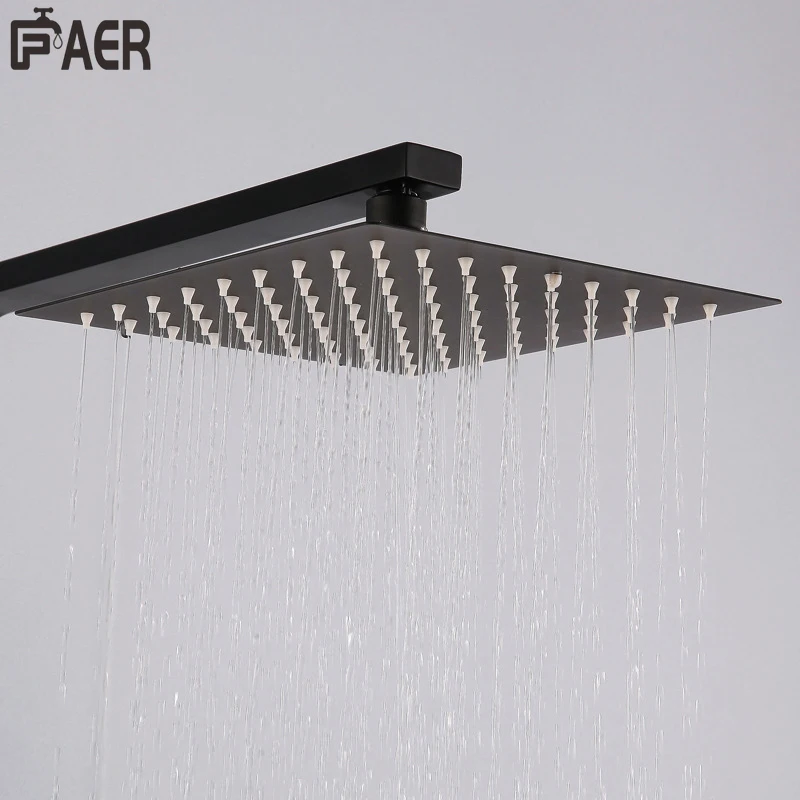 Matte Black Stainless Steel Wall Mounted Square Top Spray Hot Cold Shower Faucet Set Bath Mixer for Bathroom