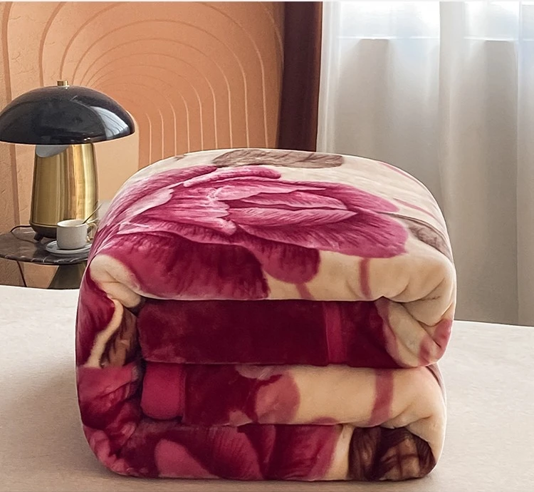 Cheap King Size Flower Mink Winter Korean Blanket Manufacturers Customized Polyester Thick Throw Raschel Bed Printed OEM Blanket