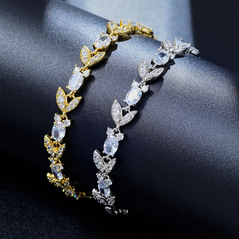 Wholesale Custom CZ Zircon Cubic Zirconia Brass Bracciale Brazalete Bracciali Fashion Jewelry Bracelet for Women Lady