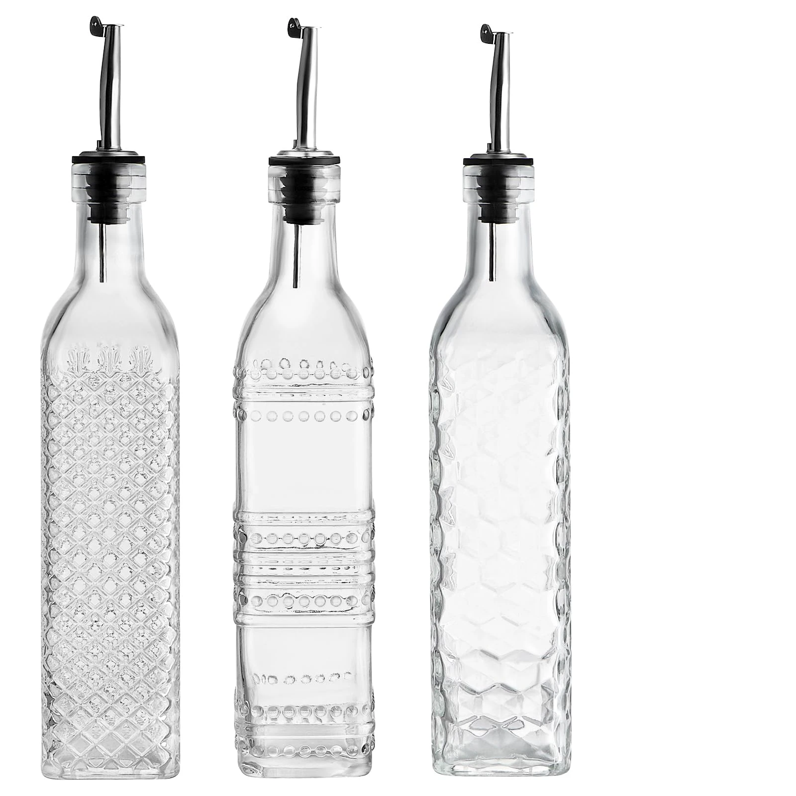 High Quality Oil and Vinegar Dispenser Set 17 oz 500 ml Clear Glass Olive Oil Bottles Kitchen Vinegar Decanters