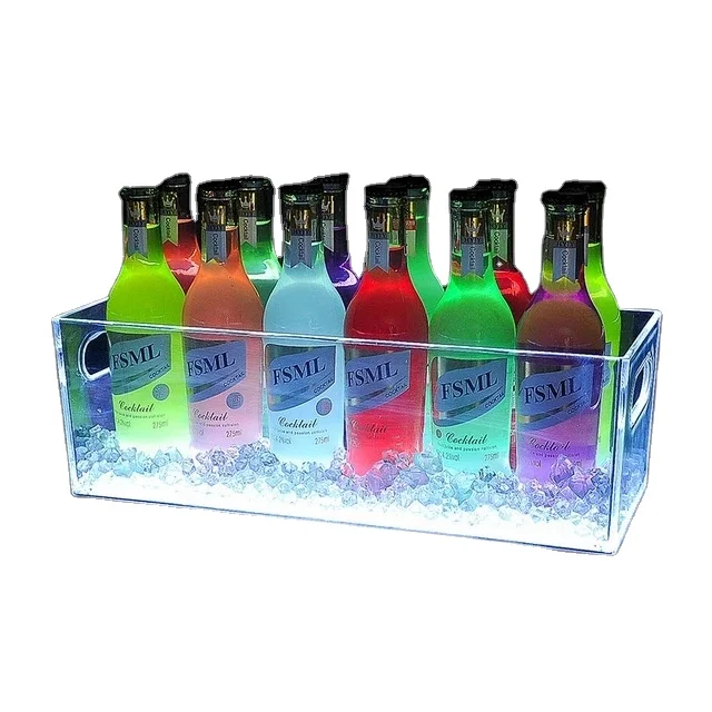 12-24 Capacity Transparent Acrylic PC Material LED White / Colorful KTV Bar Champagne Cocktail Ice Bucket Beer Plastic Wine Box