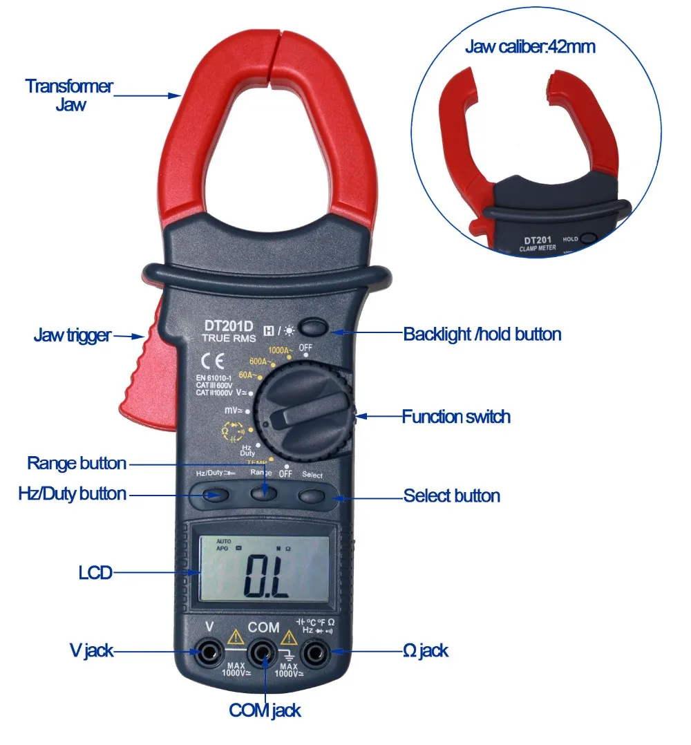 DT201D habo factory Ture RMS acdc clamp meter with capacitance function
