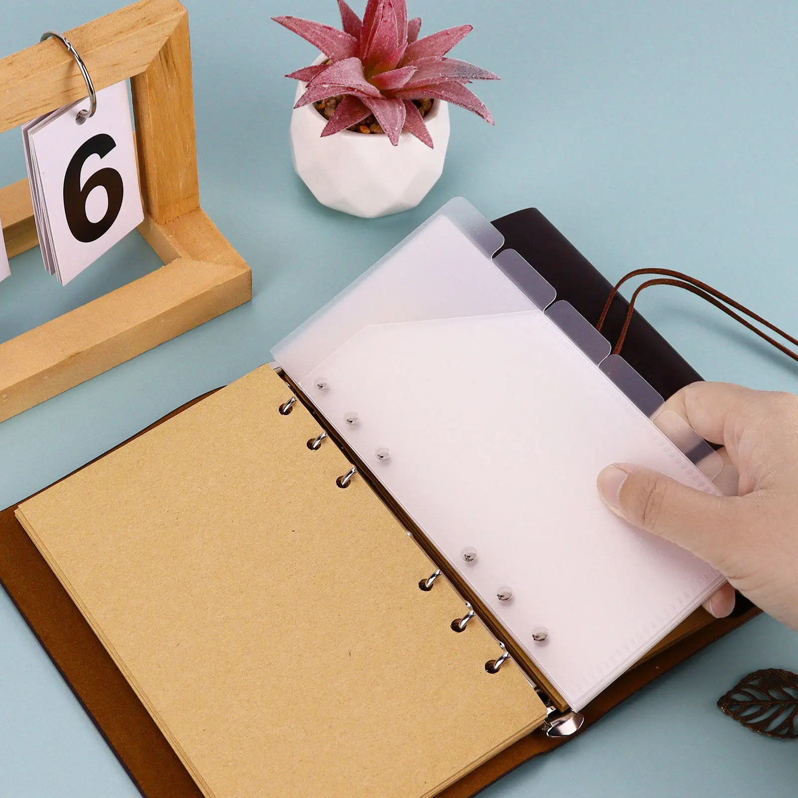 Clear frosted 6 holes loose leaf pp custom plastic storage cash envelopes for budgeting money organizer a6 a7 zipless for cash