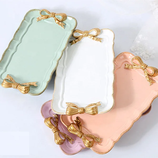 Macaron Color Bowknot Resin Dessert Dake Dish Jewelry Trays for Gift Craft