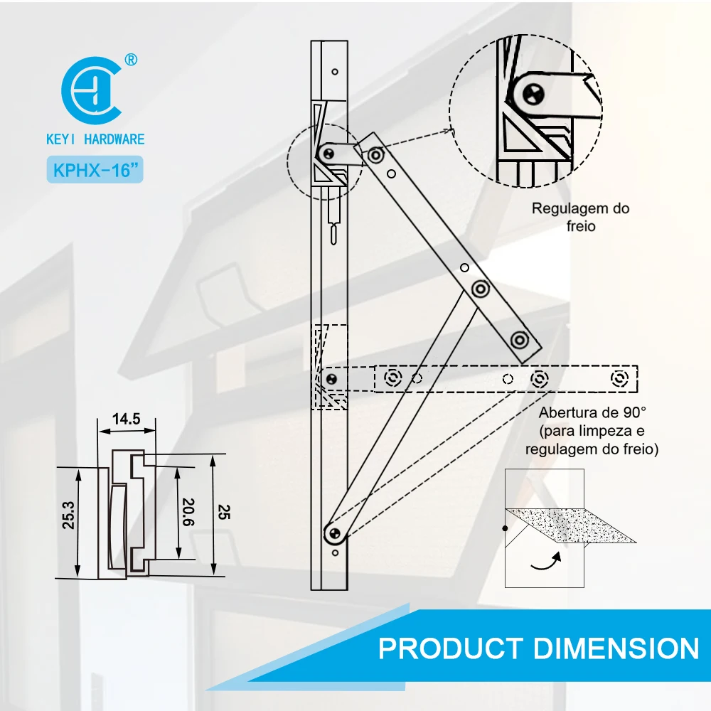 Accesorios para puerta y ventanas de aluminio Алюминиевый телескопический фрикционный рычаг для верхнего подвешенного оконного шарнира