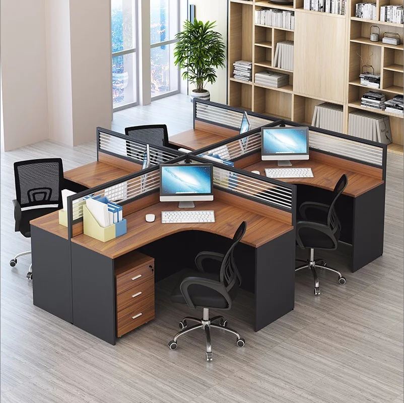 Wholesale  price office desk furniture wooden design 4 person work station desks