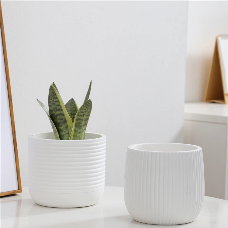 Nordic style garden decoration indoor outdoor planter pot white wholesale cement succulent flower pots