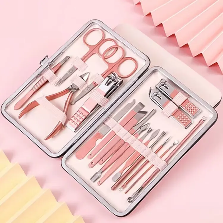 Support OEM 15pcs Black Stainless Steel Manicure Set Men Travel Grooming Kit For gift Creative shop supermarket custom logo