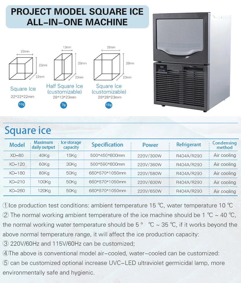 25KG 40KG 60KG 80KG Compact Ice Making Machine with Adjustable Ice Size Settings Industrial-Strength Ice Maker