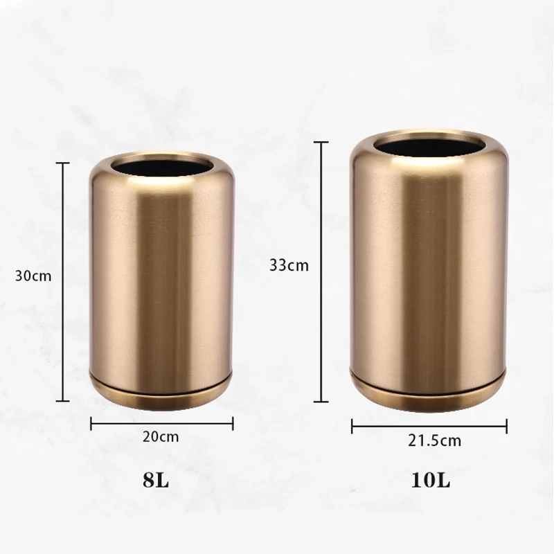Leasylife10L/2.1GAL thickened double-layer metal waste bin round stainless steel trash can without cover