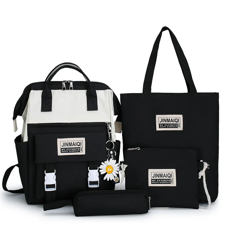 
Sandro 4pcs/set Black Backpack School Bag Set with Lunch Box for Girls 