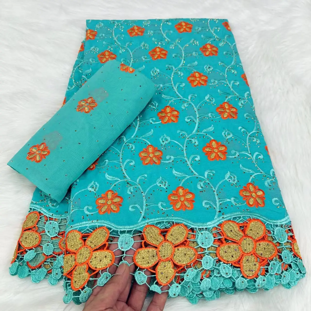 Wholesale embroidery voile lace fabric with scarf african lace fabric 100% cotton swiss lace fabric