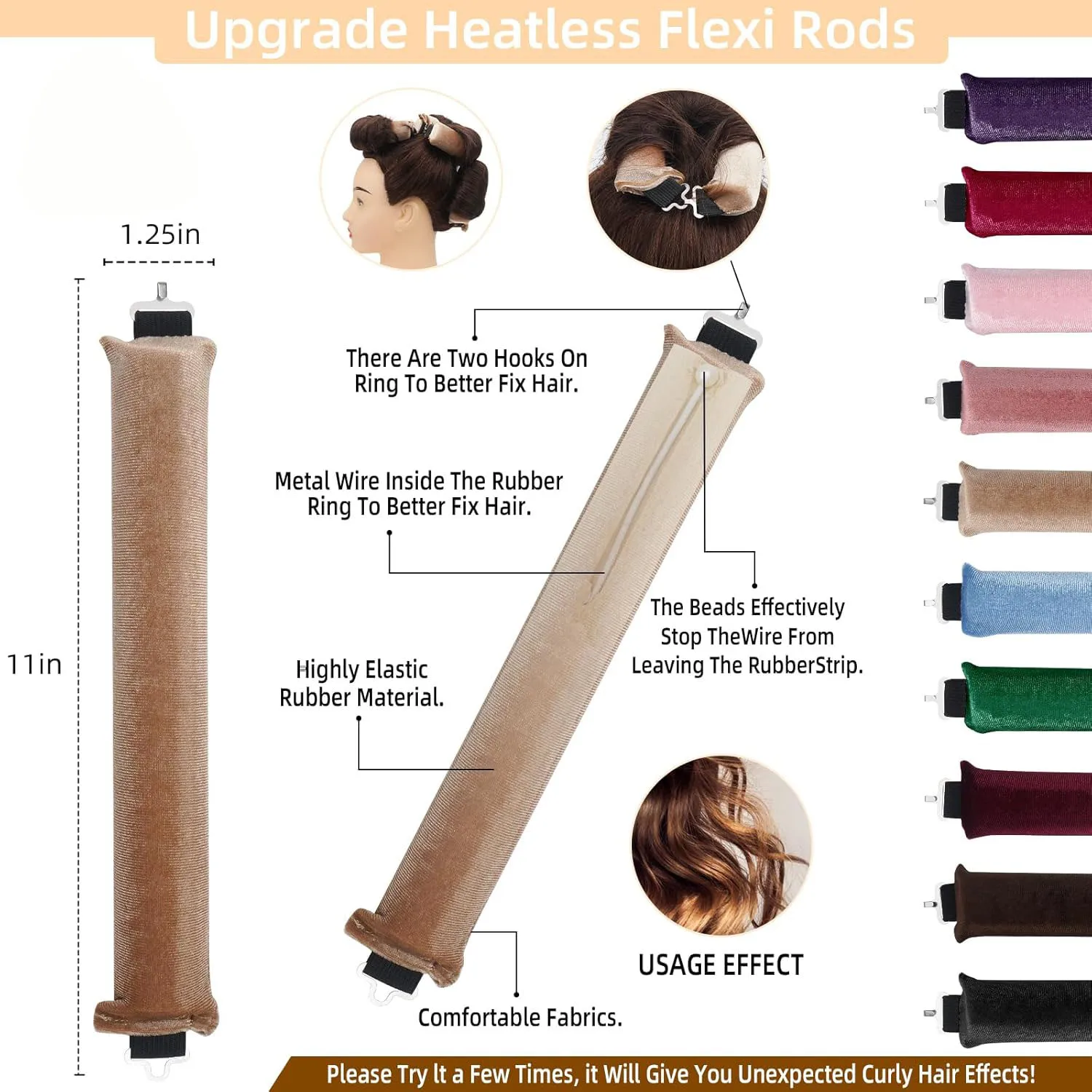 3Pcs/Set Portable Heatless Curling Rod Headband Sleeping Hair Roller Wave No Heat Silk Hair Curler Rubber Lining