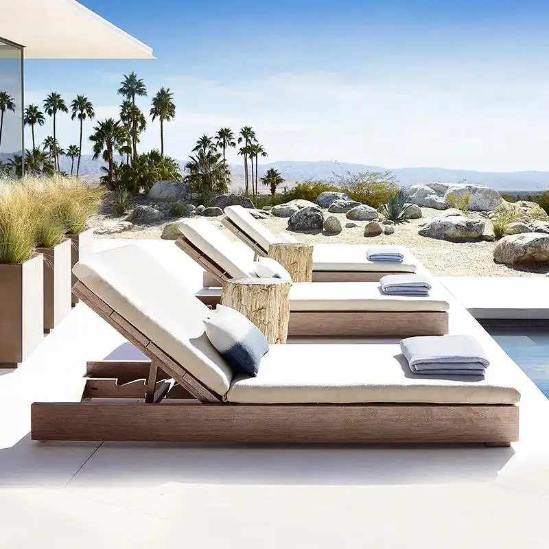 Tropical Garden Swimming Hotel Bed outdoor luxury Wood Pool furniture beach Folding lounge chaise chair