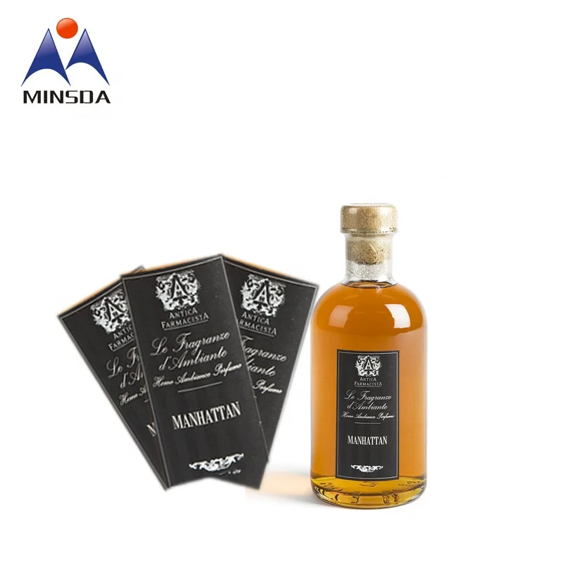 Minsda Custom Logo Printed Cosmetic Adhesive Label UV Gold Foil Sticker Perfume Glass Plastic Bottle Label