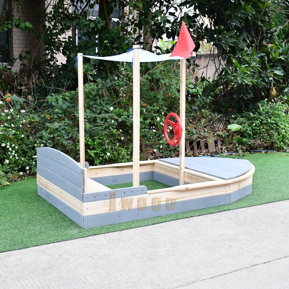Newest Design Outdoor Wooden Boat Sandbox with Storage for Children