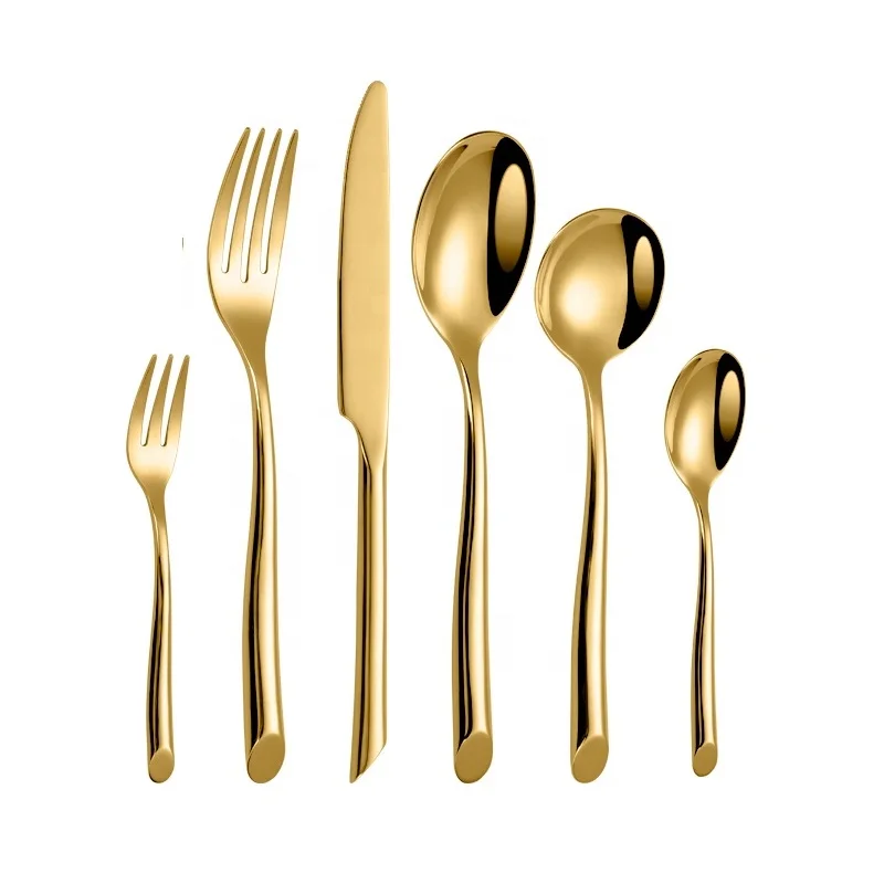 Уникальные столовые приборы из нержавеющей стали на заказ золотые с толстой круглой ручкой набор столовых приборов