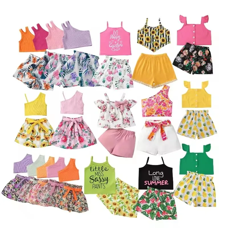 Factory Wholesale Summer Children New Clothes Pure Terno Sets Bales Girls Kids Clothing Baby Wear